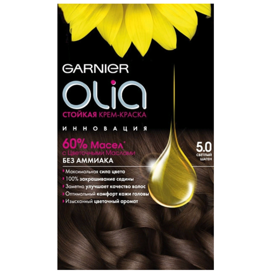 Garnier Краска для волос Olia, тон №5.0, Светлый шатен, 60/60 мл