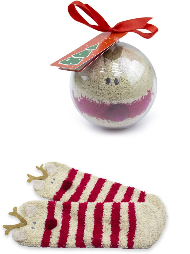 Подарочный шар с носками 1 пара / Новогодний шар / Елочное украшение / Носки детские оленёнок