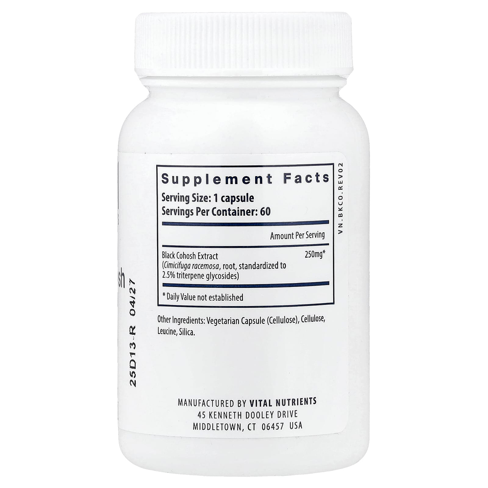 Vital Nutrients, Экстракт черного кохоша, 250 мг, 60 веганских капсул