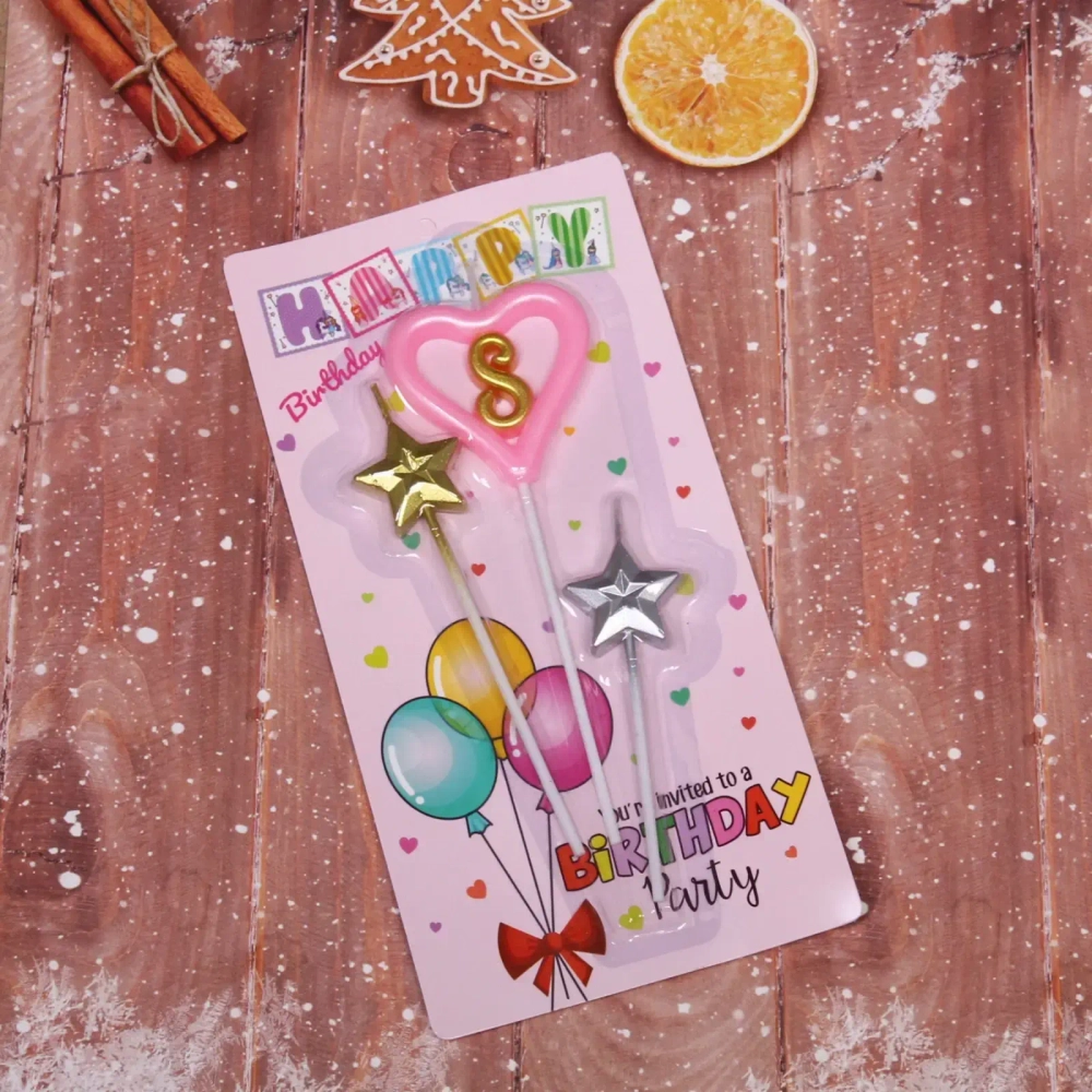 Свечи для торта Цифра Звёздный праздник «8», розовый