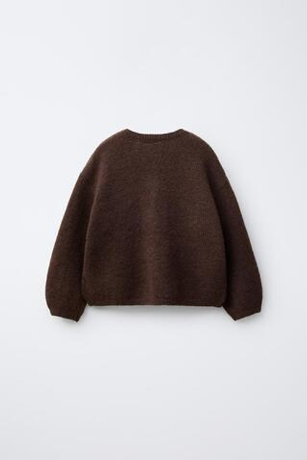 ZARA ВЯЗАНЫЙ КАРДИГАН С МИШКАМИ И СЕРДЕЧКАМИ, ШОКОЛАДНЫЙ