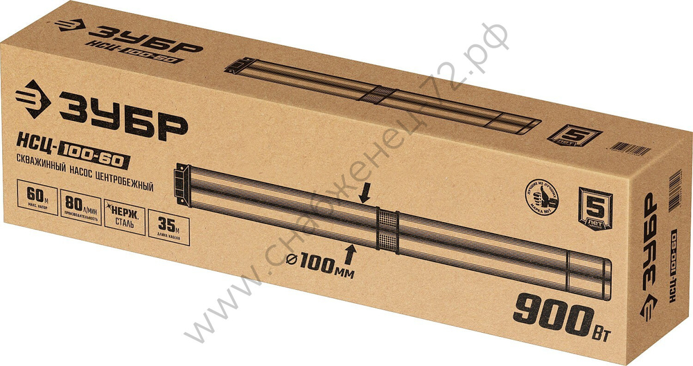 ЗУБР 900 Вт, 60 м напор, скважинный центробежный насос, корпус из нержавеющей стали (НСЦ-100-60)