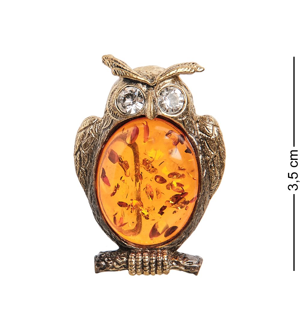 AM- 953 Брошь «Филин» (латунь, янтарь)