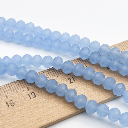 Бусины рондель с огранкой, стекло, цвет синий полупрозрачный, размер около 4,8*6 мм, цена за 38-39 шт (1/2 нити)