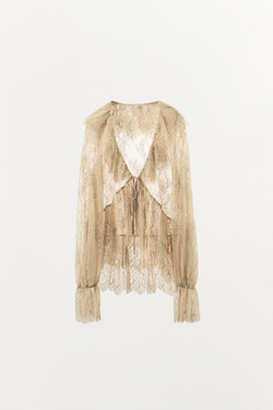 ZARA РУБАШКА ИЗ КРУЖЕВА С ВОЛАНАМИ — ZW COLLECTION LIMITED EDITION, ЭКРЮ