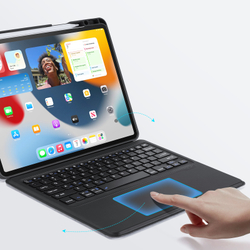 Чехол подставка с клавиатурой (RUS) от Dux Ducis для планшета iPad Air 13 (2024-25) и iPad Pro 12.9 (2018, 2020, 2021, 2022), серия DK Series Keyboard, русская клавиатура с подсветкой