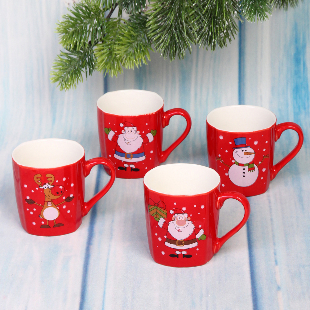 Кружка керамическая 210мл «Новогодний микс», красная