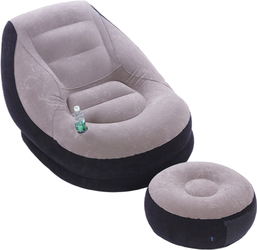 Кресло надувное Intex 68564 Ultra Lounge 137х102х79 см с пуфиком / Шезлонг надувной Интекс велюровый с подстаканником для дома и дачи