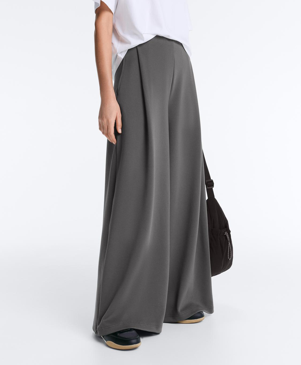 Oysho Широкие брюки пике с высокой посадкой, асфальтовый