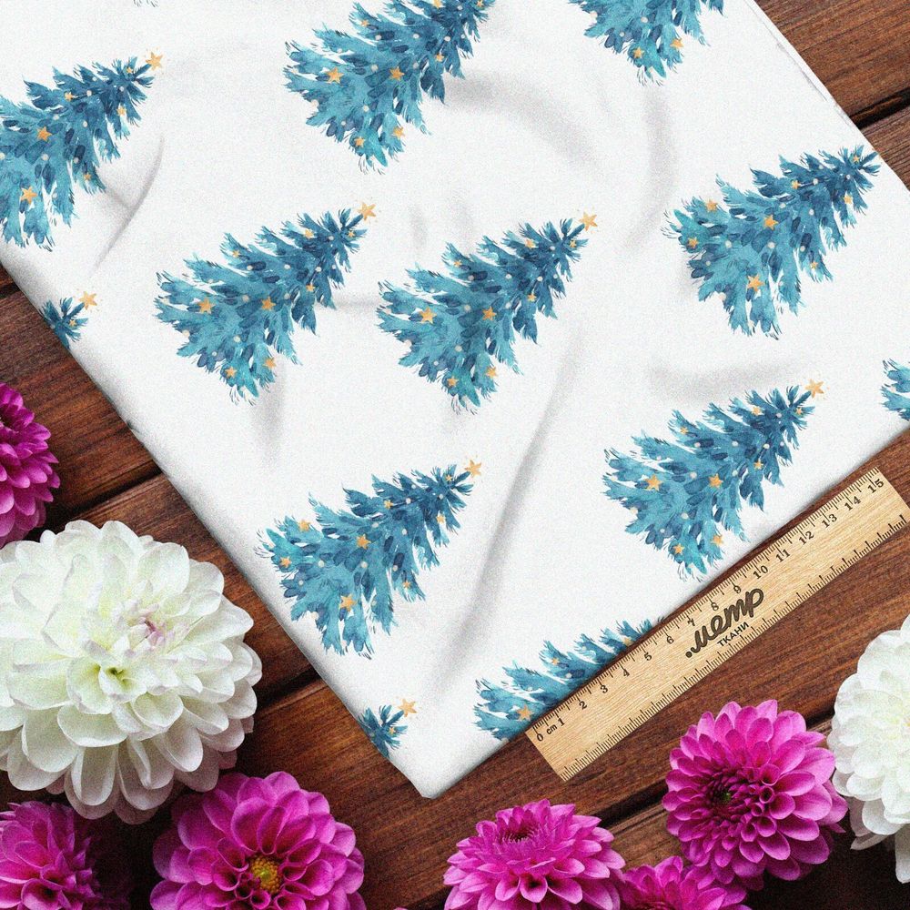 Ткань блэкаут синие ёлки