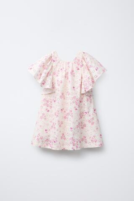 ZARA ПЛАТЬЕ ШИФФЛИ С ЦВЕТОЧНЫМ ПРИНТОМ, РОЗОВЫЙ