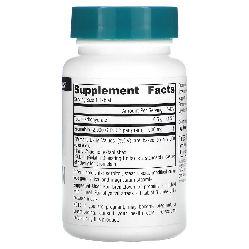 Source Naturals, бромелаин, 2000 GDU/г, 500 мг, 60 таблеток