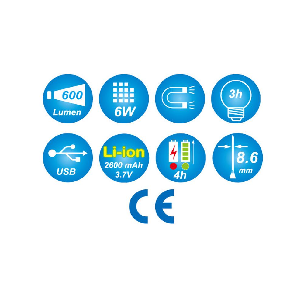 KING TONY (9TA261A) Фонарь светодиодный, Li-Ion, 600 люмен