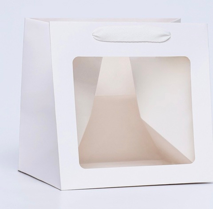 Пакет подарочный, крафт, с окном, «Белый», 20×20×20 см