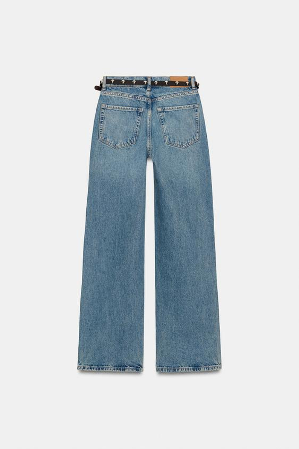 ZARA ДЖИНСЫ Z1975 С ВЫСОКОЙ ПОСАДКОЙ, ЗАУЖЕННЫЕ КНИЗУ, С РЕМНЕМ, ГОЛУБОЙ