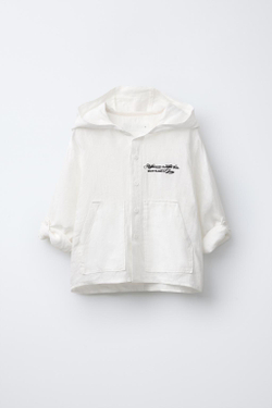 ZARA ЛЬНЯНАЯ КУРТА-РУБАШКА С КАПЮШОНОМ, ЭКРЮ