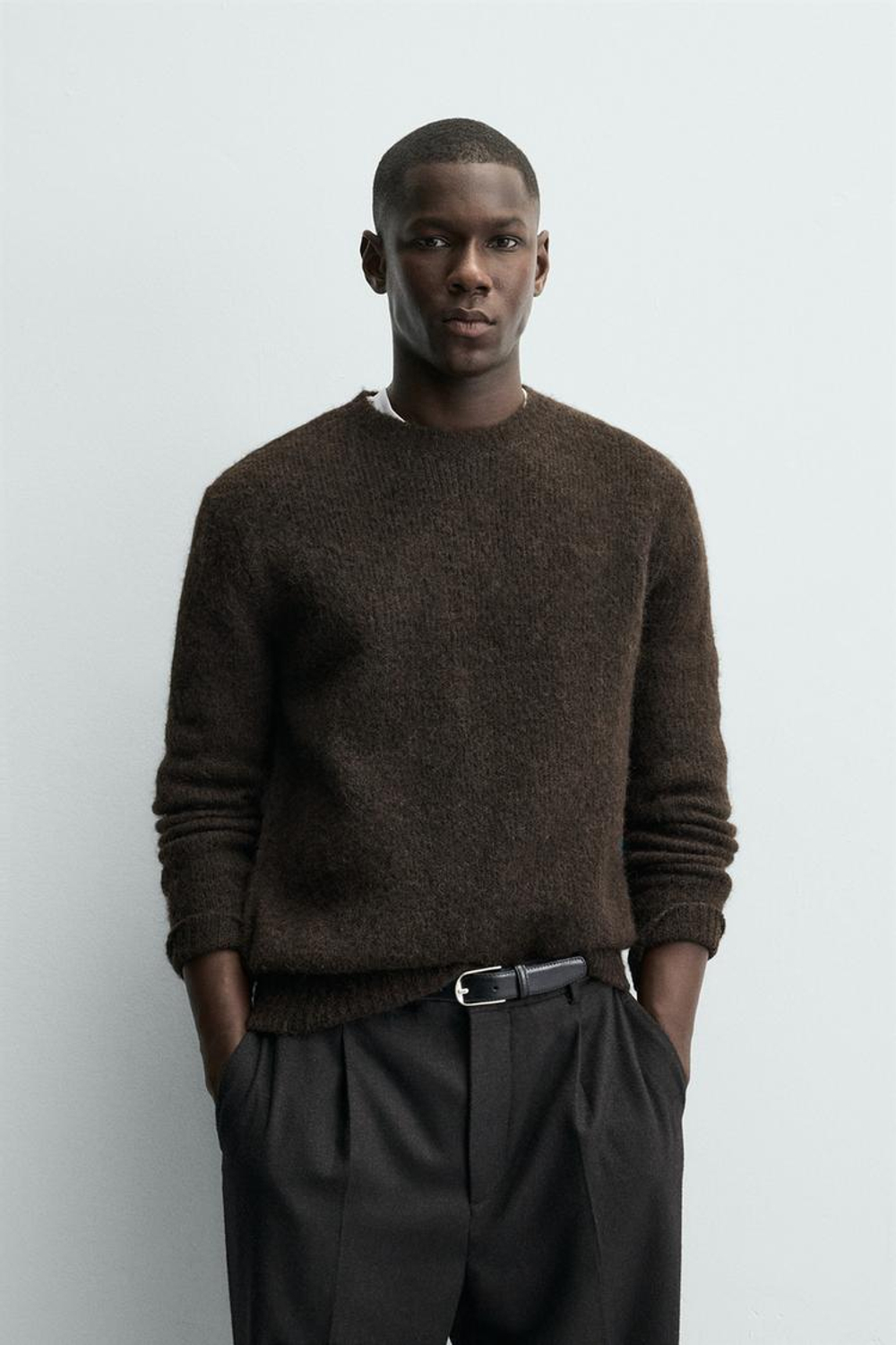 ZARA ФАКТУРНЫЙ СВИТЕР С ШЕРСТЬЮ, ШОКОЛАДНЫЙ