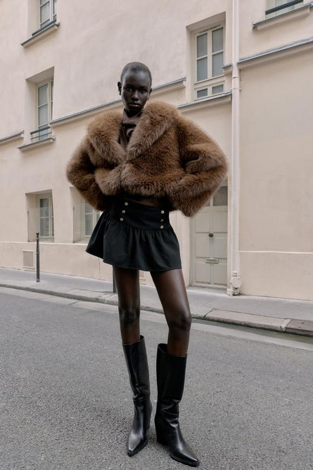 ZARA ЮБКА-ШОРТЫ С ПУГОВИЦАМИ, ЧЕРНЫЙ