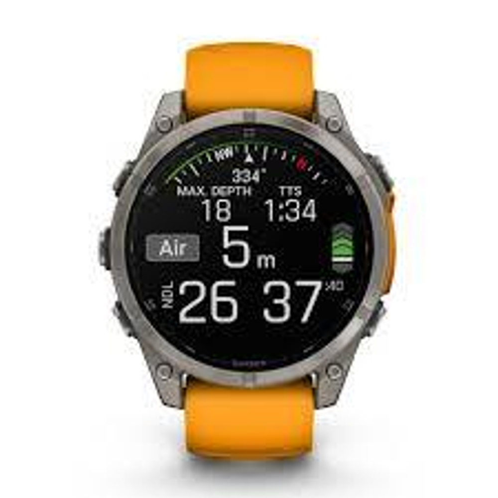 Смарт-часы Garmin Fenix 8 Amoled 47 мм Sapphire Titanium, оранжевый браслет, 010-02904-11