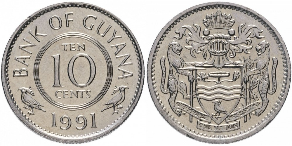 Гайана 10 центов, 1967 - 1992 Герб XF