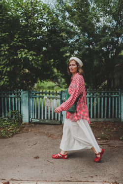 Рубашка оверсайз с карманами, красная клетка