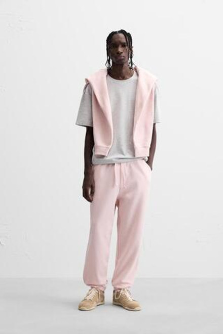 ZARA БАЗОВЫЕ БРЮКИ-ДЖОГГЕРЫ, СВЕТЛО-РОЗОВЫЙ