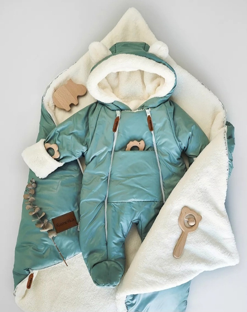 Комплект на выписку Одеяло + Комбинезон (зима, зеленый)