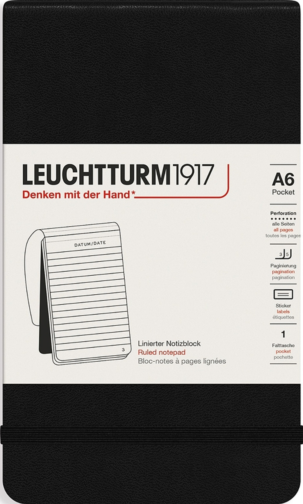 Блокнот Leuchtturm 1917, y, A6, в линейку, чёрный