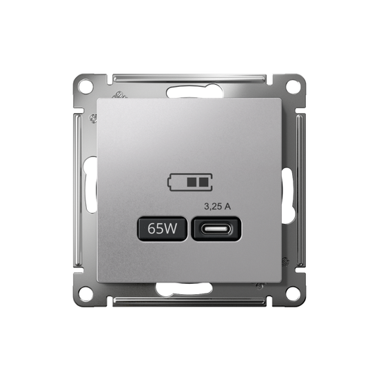 Розетка USB AtlasDesign тип C 65Вт QC PD высокоскор. ЗУ механизм алюм. SE ATN000327