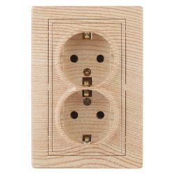 Розетка Intro Plano 1-205-11 с заземлением двойная 2X2P+E Schuko 16А-250В IP20 СУ сосна