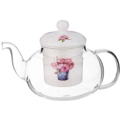 ЧАЙНИК СТЕКЛЯННЫЙ С ФАРФОРОВЫМ СИТОМ LEFARD ТЮЛЬПАНЫ 650 МЛ