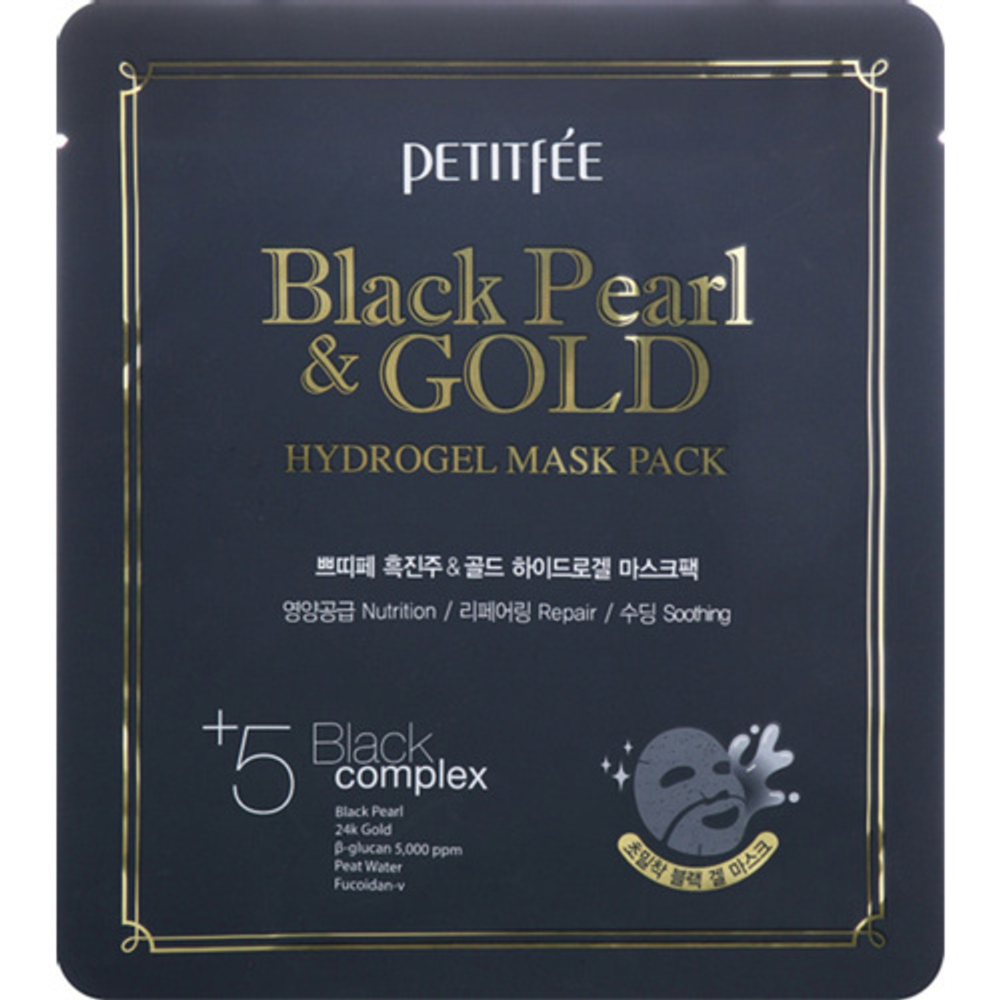 [Petitfee] Black pearl&gold hydrogel mask pack - Маска гидрогелевая жемчуг/золото, 32г