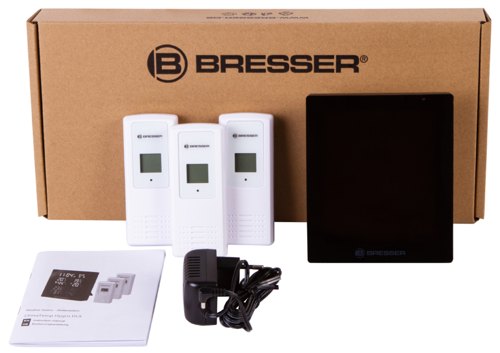 Метеостанция Bresser ClimaTemp Hygro Quadro с тремя датчиками, черная