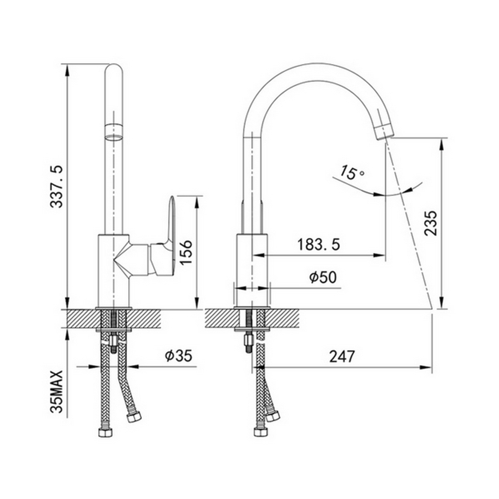 Смеситель для кухни 35к IDDIS CU1BNJ0i05 "Cuba" высокий пов. излив САТИН