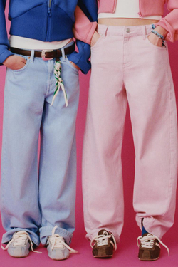 ZARA ДЖИНСЫ BARREL, РОЗОВЫЙ