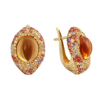 Серьги с Цитринами и цветными Сапфирами, E0054-0/11