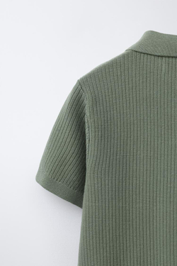 ZARA БАЗОВОЕ ПОЛО В РУБЧИК, СВЕТЛЫЙ ХАКИ