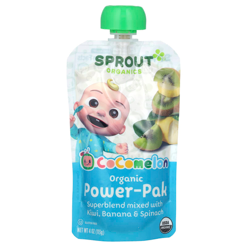 Sprout Organics, Cocomelon, органический Power-Pak, от 12 месяцев и старше, суперсмесь с киви, бананом и шпинатом, 113 г (4 унции)