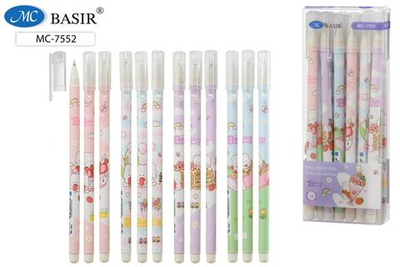 Ручка шарик. 0,7мм. "Зайчики десерт" синий, микс (Basir)