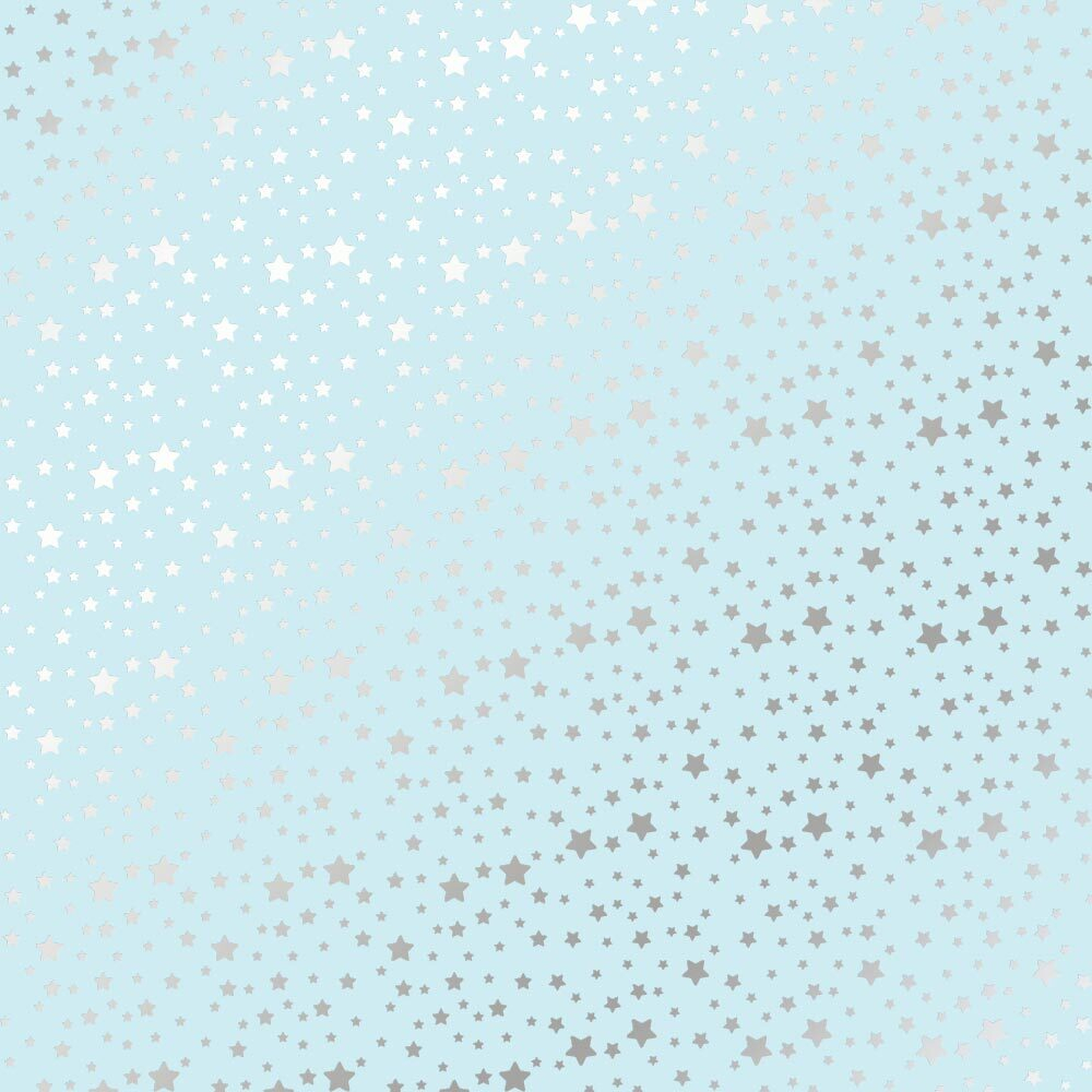 Лист односторонней бумаги с серебряным тиснением, дизайн silver stars blue, 30,5см х 30,5см