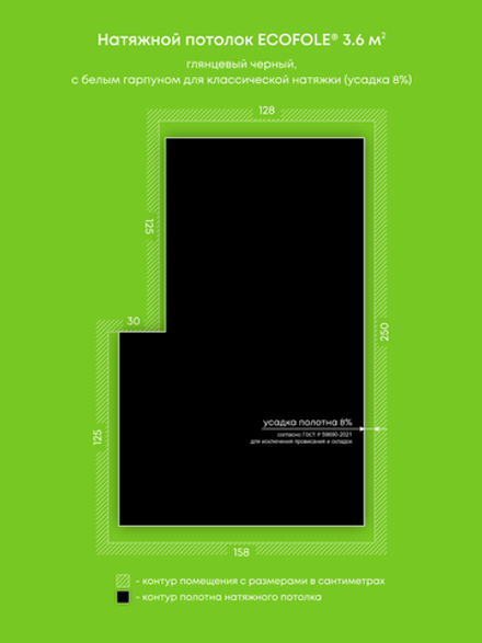 Глянцевый натяжной потолок 3.6 м2