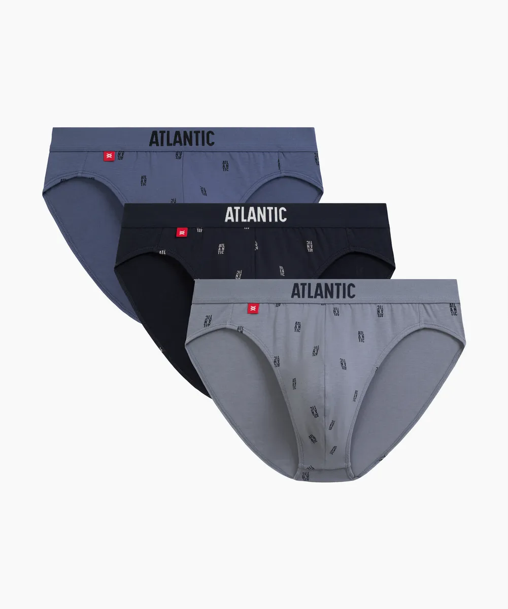 Мужские трусы слипы спорт Atlantic, набор 3 шт., хлопок, деним, темно-синие, темно-серые, 3MP-210