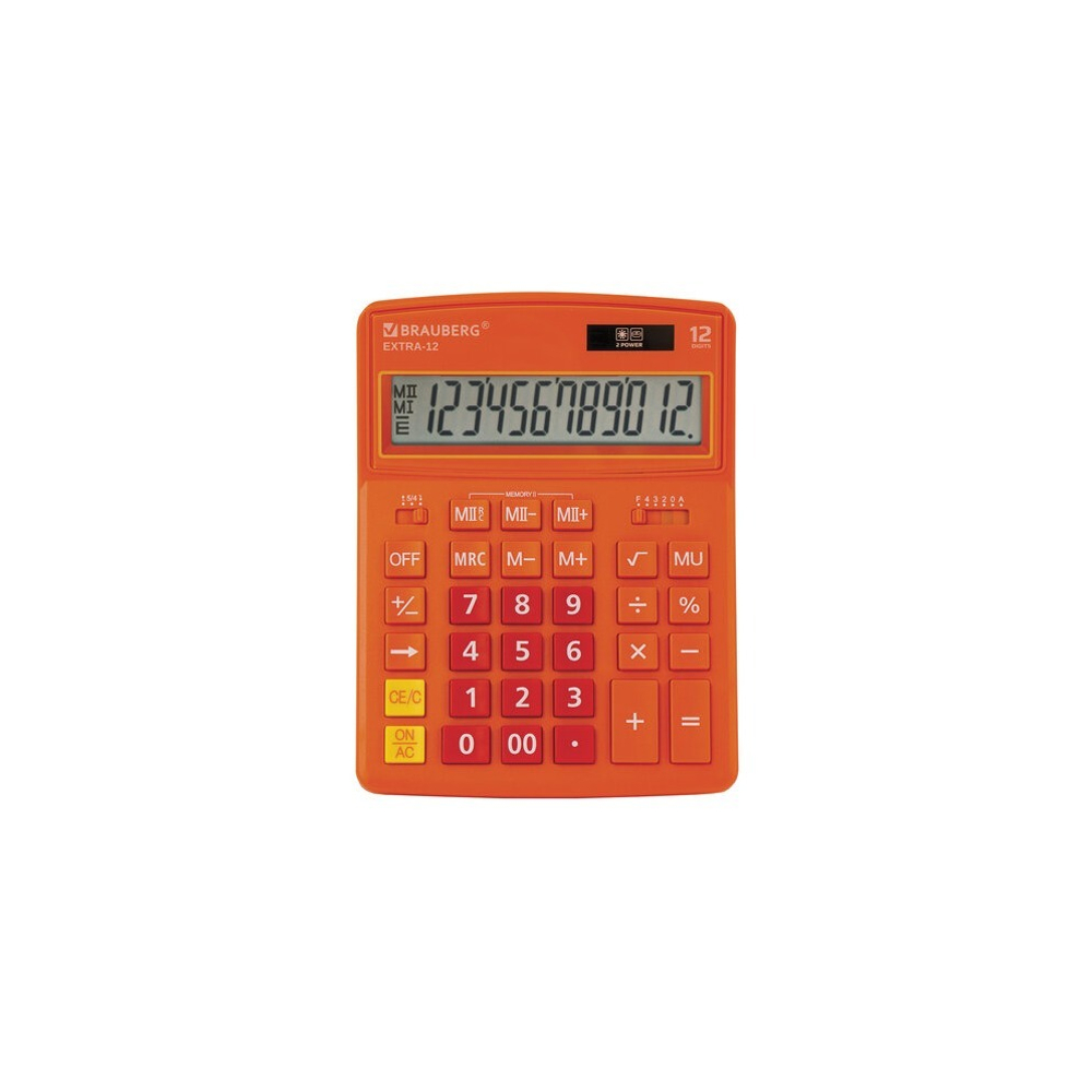 Калькулятор BRAUBERG EXTRA 12р /2 памяти/ (155*206) оранжевый, 12-RG 250485