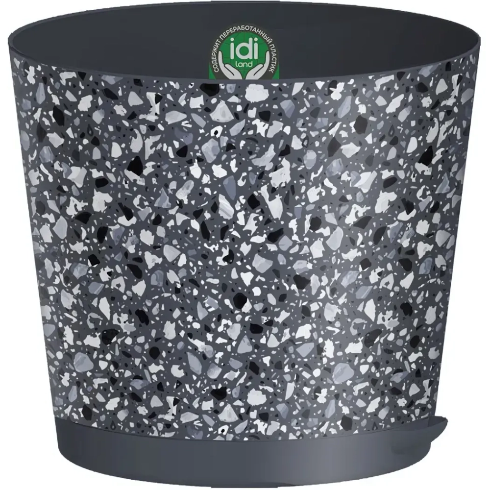 Горшок для цветов пластиковый 0,5л d-10см «Stone Flower» с прикорневым поливом с декором серый