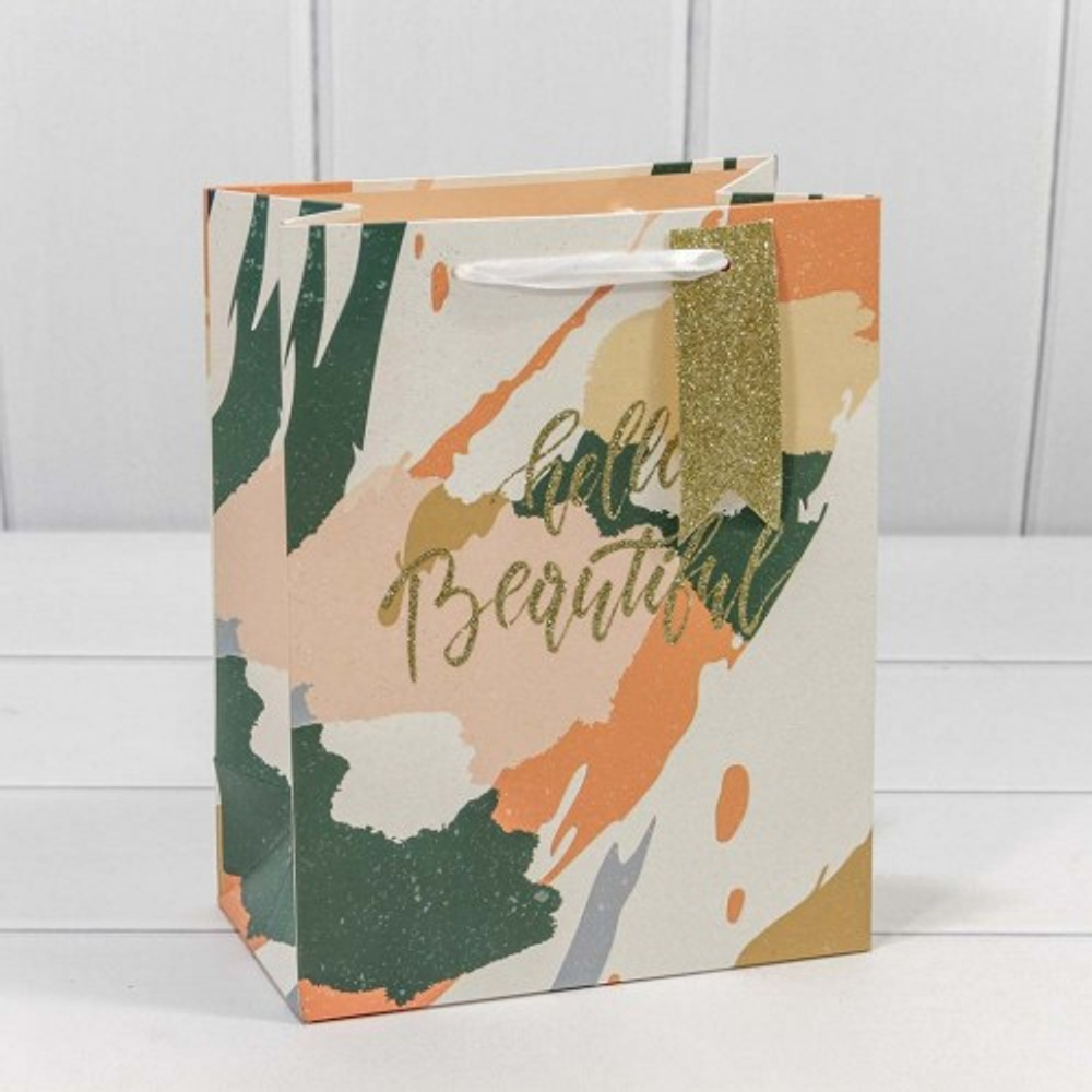 Пакет подарочный 18х23х10см "Надписи" с блёстками (Микс)