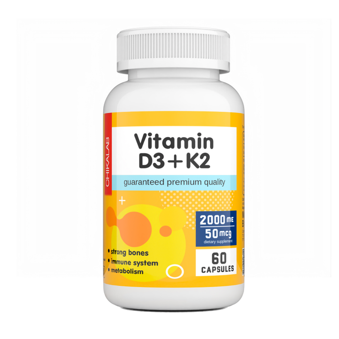 Витамин Д3+К2, Vitamin D3+K2, Chikalab, 60 капсул