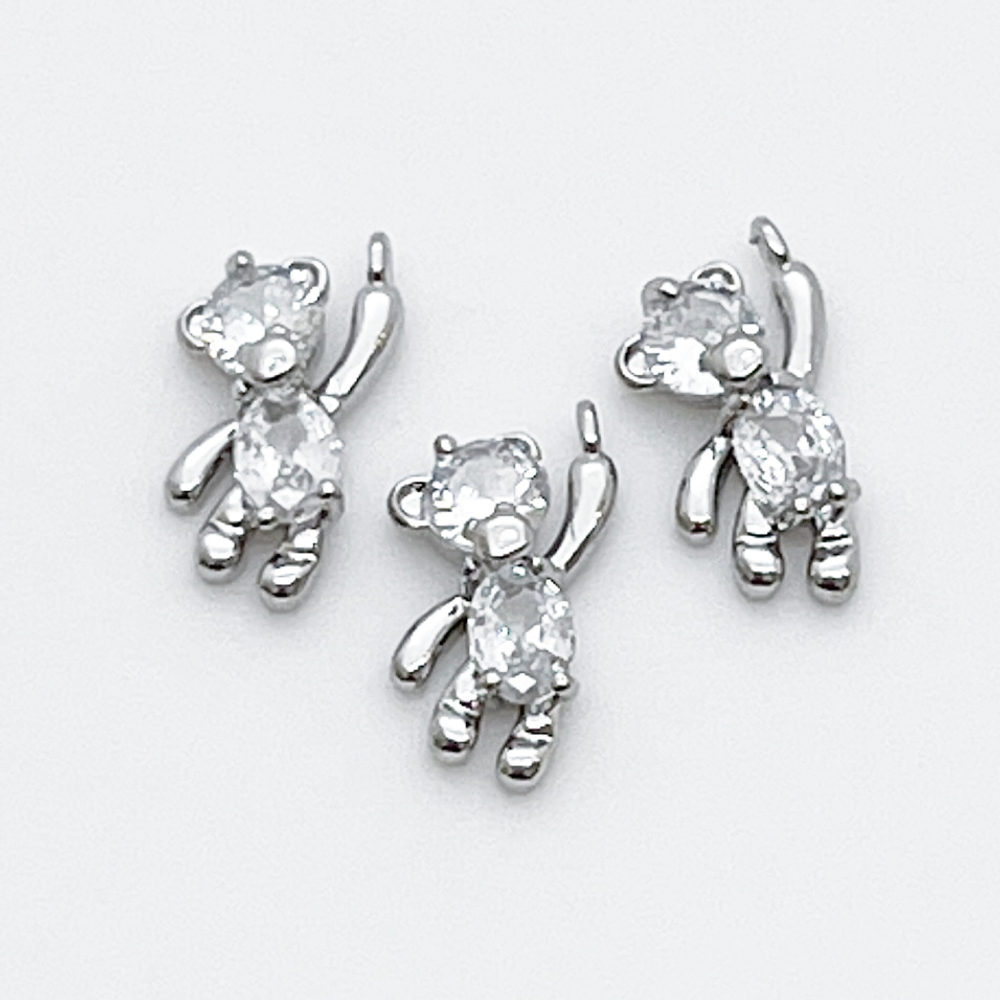 Подвеска Мишка (маленький!), родиевое покрытие, фианиты, размер 12*6 мм, цена за 1 шт