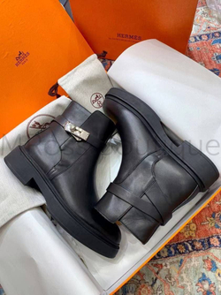 Женские ботинки Hermes Veo кожаные в черном цвете