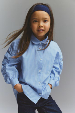 H&M Хлопковая рубашка с объёмными рукавами, светло-голубой