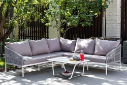 "Канны" модульная угловая лаунж-зона из роупа (веревки), цвет светло-серый